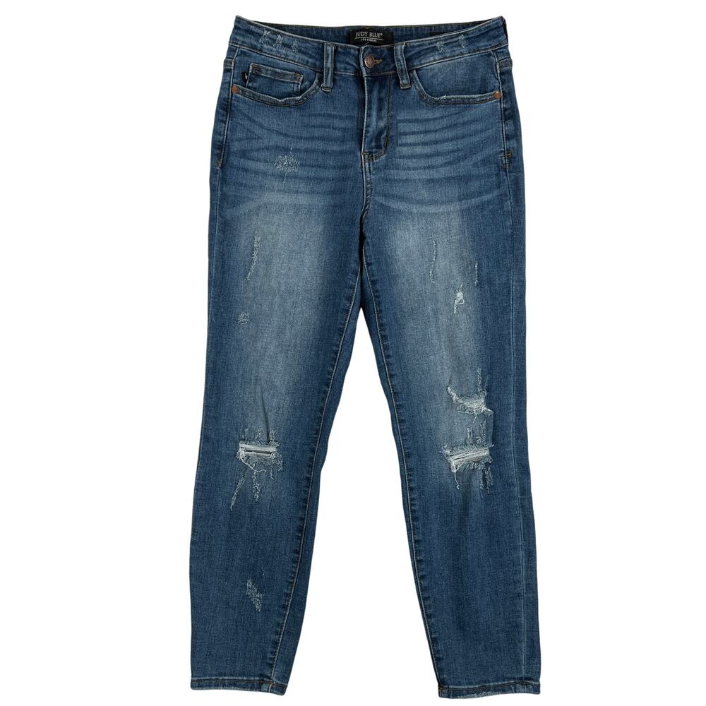 Judy Blue‎ Relaxed Fit Ankle Jeans Women's 28 Distressed Medium Dark Wash